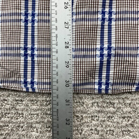 BUGATCHI UOMO Shirt Men Medium M Brown Blue Checkered Button Up Long Sleeve Polo - Picture 8 of 8